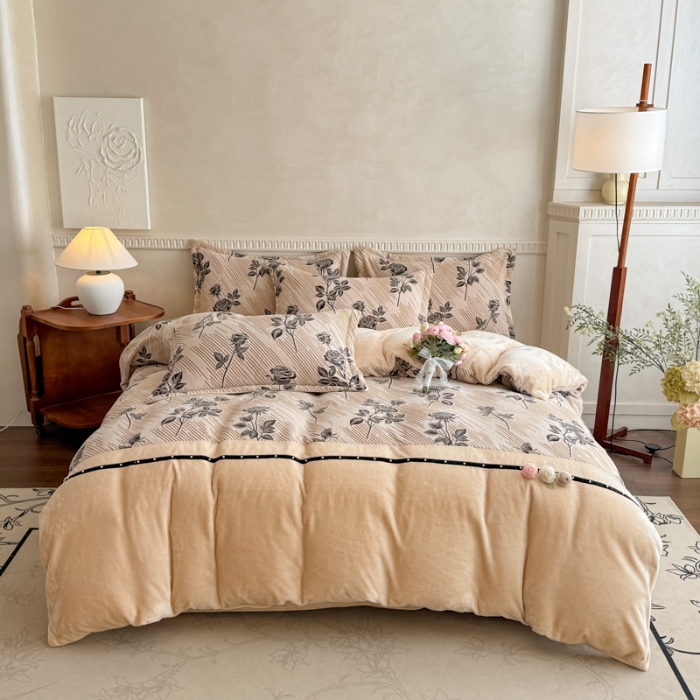 91家纺网 家纺一手货源 找家纺 2025苏东来家纺工艺款雕花绒牛奶绒四件套立体花刺绣绣花套件 繁花