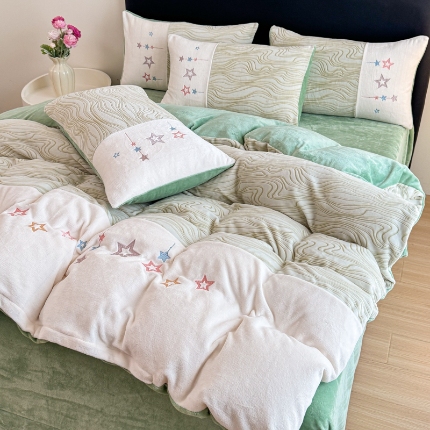 2025苏东来家纺工艺款雕花绒牛奶绒四件套立体花刺绣绣花套件 一枝花