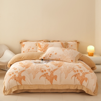 （总）控价 2025新款高克重9.2斤240克A类全消光印花拼角牛奶绒四件套-铃兰