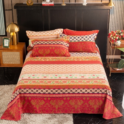 91家纺网 家纺一手货源 找家纺 （总）宝莱利家纺 2025加厚磨毛民族复古风直角床单