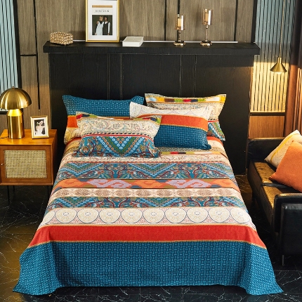 91家纺网 家纺一手货源 找家纺 （总）宝莱利家纺 2025加厚磨毛民族复古风直角床单