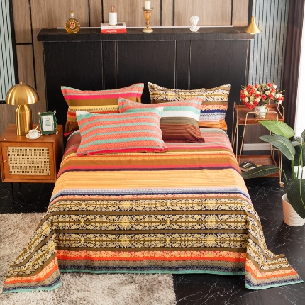 91家纺网 家纺一手货源 找家纺 （总）宝莱利家纺 2025加厚磨毛民族复古风直角床单