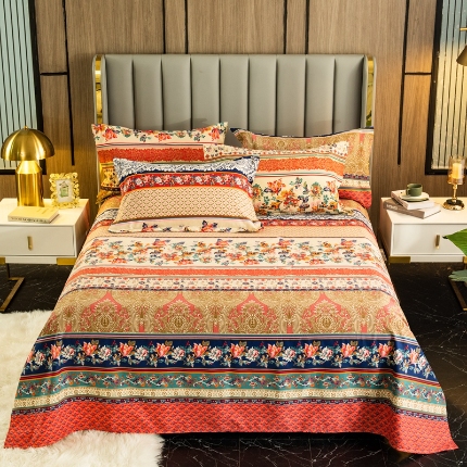 91家纺网 家纺一手货源 找家纺 （总）宝莱利家纺 2025加厚磨毛民族复古风直角床单