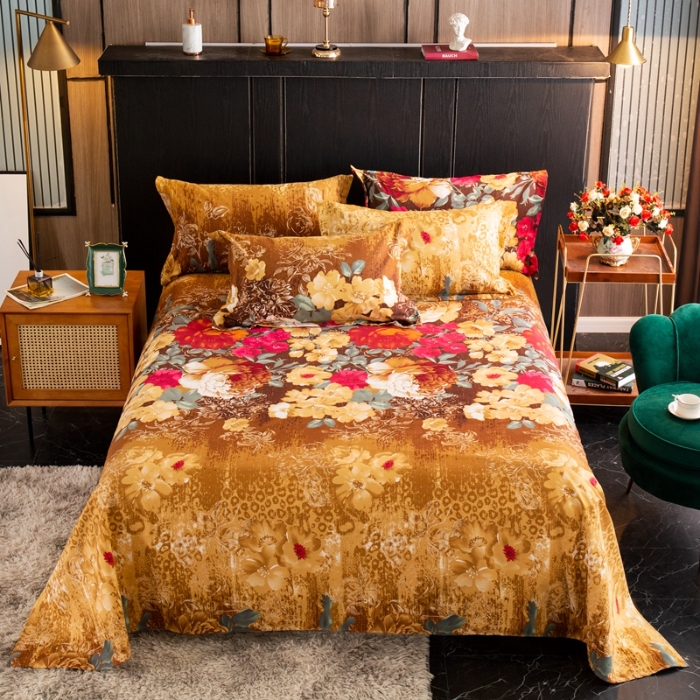 91家纺网 家纺一手货源 找家纺 （总）宝莱利家纺 2025加厚磨毛民族复古风直角床单