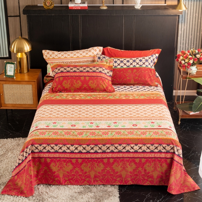 91家纺网 家纺一手货源 找家纺 （总）宝莱利家纺 2025加厚磨毛民族复古风直角床单