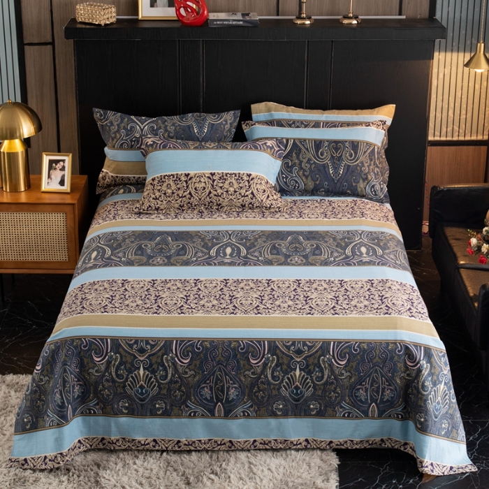 91家纺网 家纺一手货源 找家纺 （总）宝莱利家纺 2025加厚磨毛民族复古风直角床单