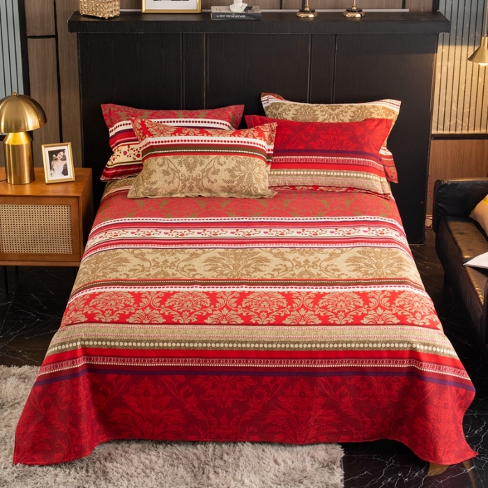 91家纺网 家纺一手货源 找家纺 （总）宝莱利家纺 2025加厚磨毛民族复古风直角床单