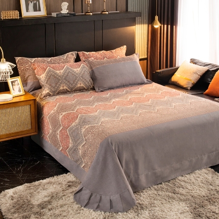 91家纺网 家纺一手货源 找家纺 （总）宝莱利家纺 2025加厚磨毛民族复古风圆角床单