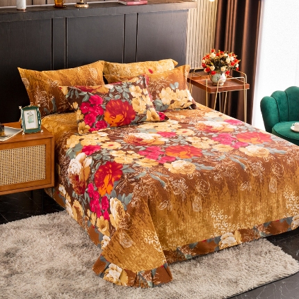 91家纺网 家纺一手货源 找家纺 （总）宝莱利家纺 2025加厚磨毛民族复古风圆角床单