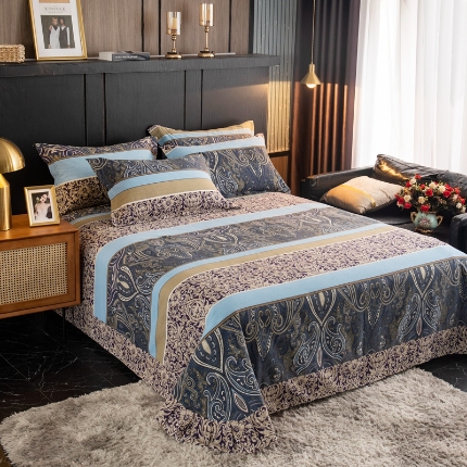 91家纺网 家纺一手货源 找家纺 （总）宝莱利家纺 2025加厚磨毛民族复古风圆角床单