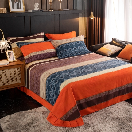 91家纺网 家纺一手货源 找家纺 （总）宝莱利家纺 2025加厚磨毛民族复古风圆角床单