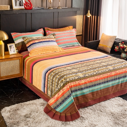 91家纺网 家纺一手货源 找家纺 （总）宝莱利家纺 2025加厚磨毛民族复古风圆角床单