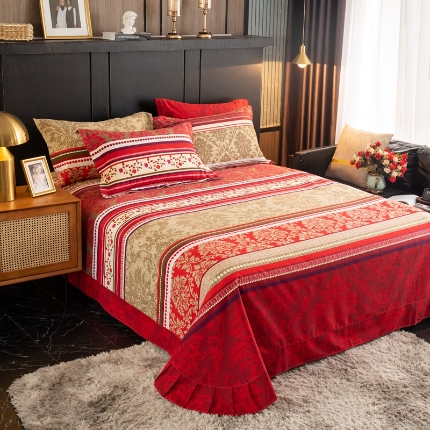 91家纺网 家纺一手货源 找家纺 （总）宝莱利家纺 2025加厚磨毛民族复古风圆角床单