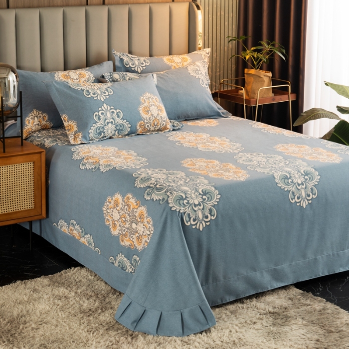 91家纺网 家纺一手货源 找家纺 （总）宝莱利家纺 2025加厚磨毛民族复古风圆角床单