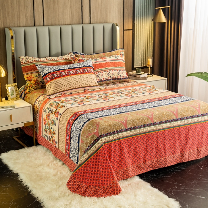 91家纺网 家纺一手货源 找家纺 （总）宝莱利家纺 2025加厚磨毛民族复古风圆角床单