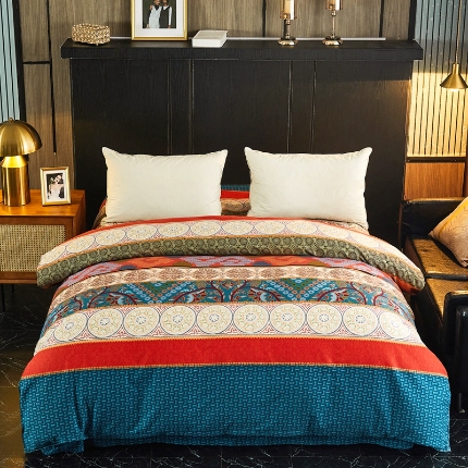 91家纺网 家纺一手货源 找家纺 （总）宝莱利家纺 2025加厚磨毛民族复古风单被套