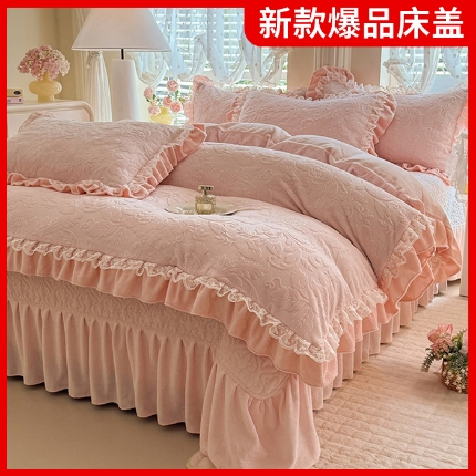 91家纺网 家纺一手货源 找家纺 （总）优贝家纺 2025秋冬新款法式韩版花边款加厚牛奶绒双面宝宝绒床盖四件套,秘密花园-粉,秘密花园-兰,秘密花园-米白,艾薇尔-粉,艾薇尔-咖,艾薇尔-紫