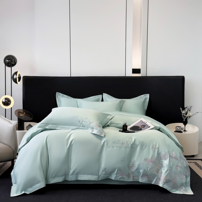 91家纺网 家纺一手货源 找家纺 （总）2025新款刺绣亲肤棉简约四件套 蝶舞的恋歌 