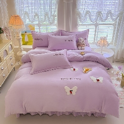 91家纺网 家纺一手货源 找家纺 （总）漫布云 2025新款简约ins风A类全消光230g牛奶绒公主绒四件套床裙款被套系列,蝶影—梦幻紫 , 蝶影—嫩黄 ,蝶影—樱花粉,蝶影—婴儿蓝 