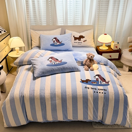 91家纺网 家纺一手货源 找家纺 （总）高克重大版卡通牛奶绒婴儿绒四件套 跑量 直播款