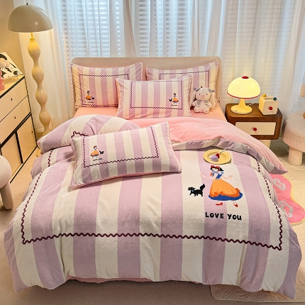 91家纺网 家纺一手货源 找家纺 （总）高克重大版卡通牛奶绒婴儿绒四件套 跑量 直播款