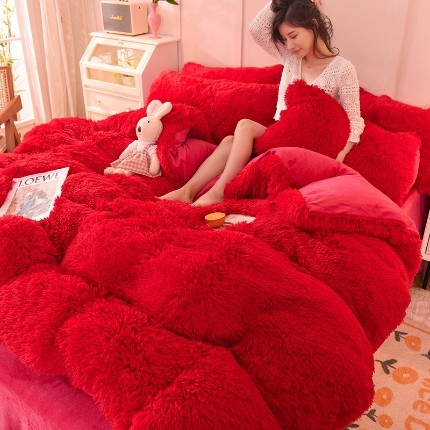 91家纺网 家纺一手货源 找家纺 （总）纯色水貂绒水晶绒长毛绒保暖牛奶绒兔绒四件套