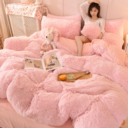 91家纺网 家纺一手货源 找家纺 （总）纯色水貂绒水晶绒长毛绒保暖牛奶绒兔绒四件套