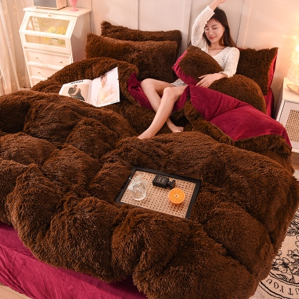 91家纺网 家纺一手货源 找家纺 （总）纯色水貂绒水晶绒长毛绒保暖牛奶绒兔绒四件套