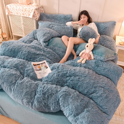 91家纺网 家纺一手货源 找家纺 （总）纯色水貂绒水晶绒长毛绒保暖牛奶绒兔绒四件套