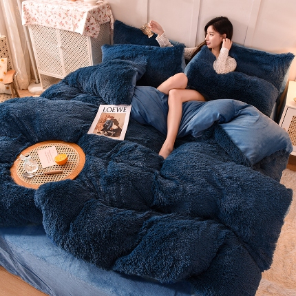 91家纺网 家纺一手货源 找家纺 （总）纯色水貂绒水晶绒长毛绒保暖牛奶绒兔绒四件套