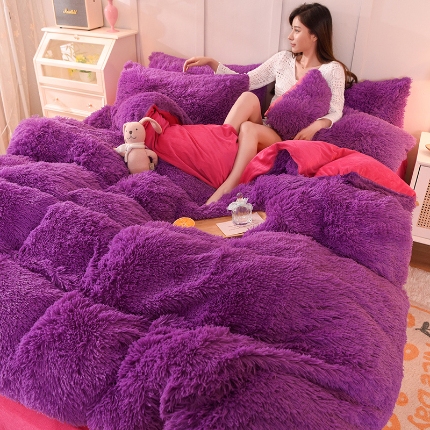 91家纺网 家纺一手货源 找家纺 （总）纯色水貂绒水晶绒长毛绒保暖牛奶绒兔绒四件套