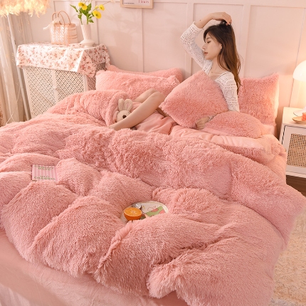 91家纺网 家纺一手货源 找家纺 （总）纯色水貂绒水晶绒长毛绒保暖牛奶绒兔绒四件套