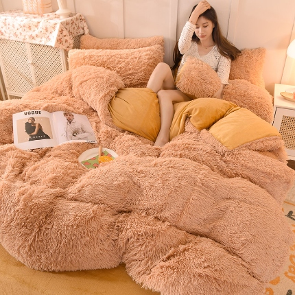 91家纺网 家纺一手货源 找家纺 （总）纯色水貂绒水晶绒长毛绒保暖牛奶绒兔绒四件套