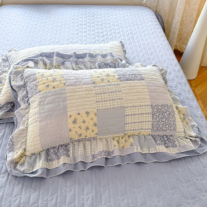 91家纺网 家纺一手货源 找家纺 苏米娜家纺2026春夏新款活性印花ins风小碎花软糯皱皱棉床盖款四件套全棉纯棉花边款被套 兰黛 