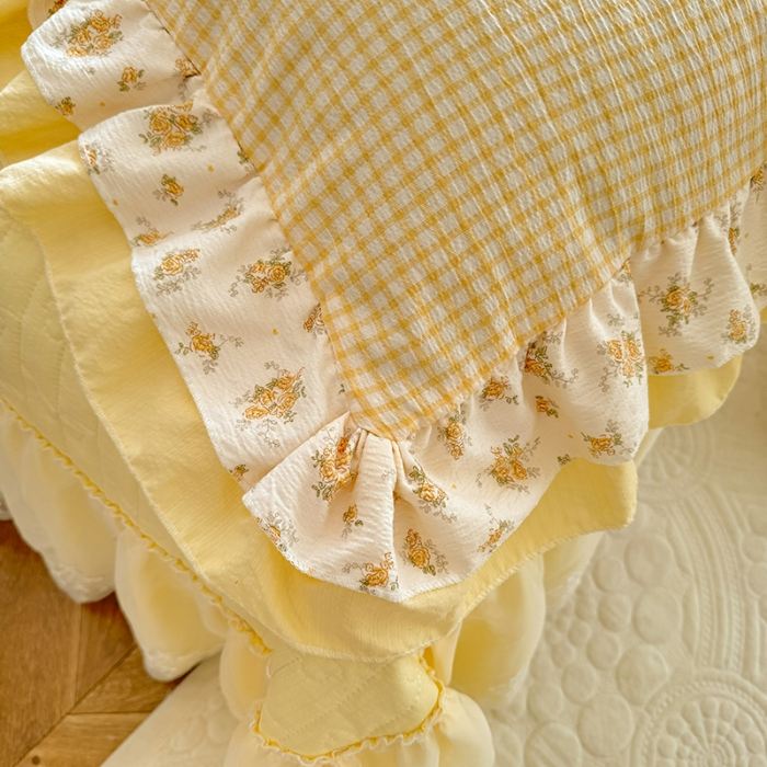 91家纺网 家纺一手货源 找家纺 苏米娜家纺2026春夏新款活性印花ins风小碎花软糯皱皱棉床盖款四件套全棉纯棉花边款被套 奶酪芝士 