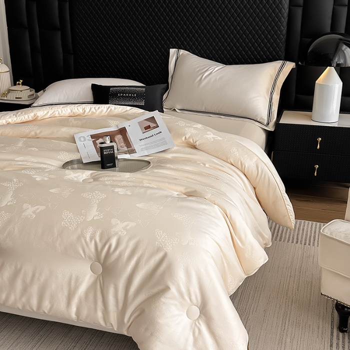 91家纺网 家纺一手货源 找家纺 （总）雅高 克洛伊-高定高密全棉纯棉贡缎银丝大提花51%有机生物基大豆被冬被被子被芯加厚全棉被子