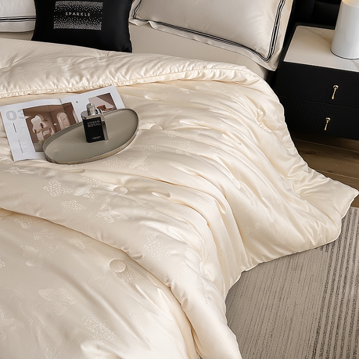 91家纺网 家纺一手货源 找家纺 （总）雅高 克洛伊-高定高密全棉纯棉贡缎银丝大提花51%有机生物基大豆被冬被被子被芯加厚全棉被子