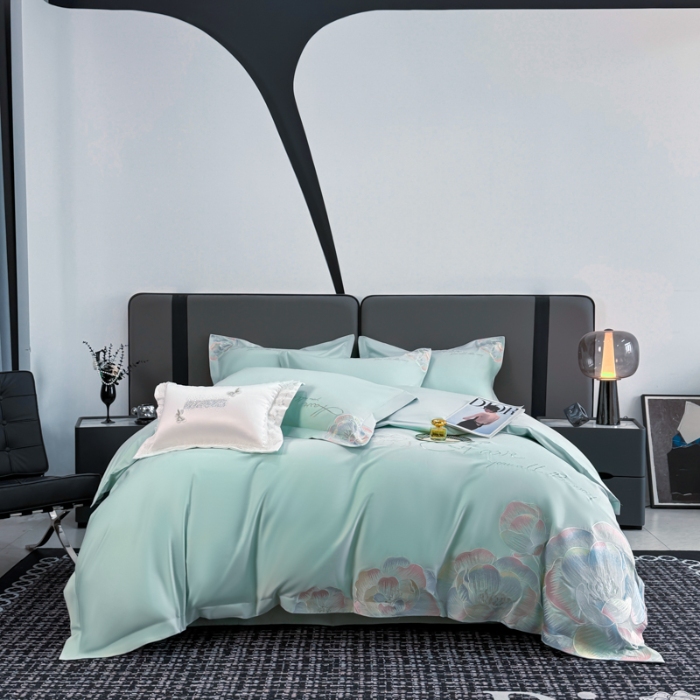 91家纺网 家纺一手货源 找家纺 （总）2025新款刺绣亲肤棉简约四件套- 梦里花开系列