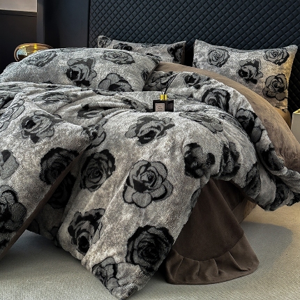 91家纺网 家纺一手货源 找家纺 （总）2025新品美拉德风格兔毛四件套牛奶绒加厚保暖套件