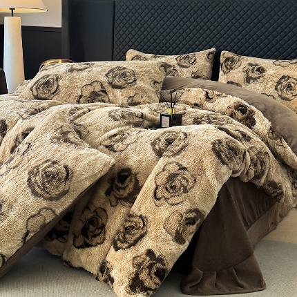 91家纺网 家纺一手货源 找家纺 （总）2025新品美拉德风格兔毛四件套牛奶绒加厚保暖套件