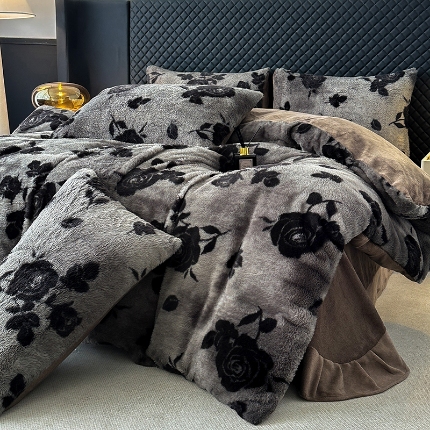 91家纺网 家纺一手货源 找家纺 （总）2025新品美拉德风格兔毛四件套牛奶绒加厚保暖套件