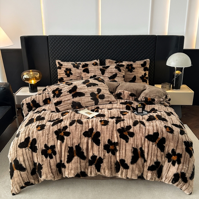 91家纺网 家纺一手货源 找家纺 （总）2025新品美拉德风格兔毛四件套牛奶绒加厚保暖套件