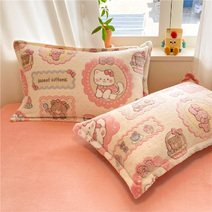 91家纺网 家纺一手货源 找家纺 （总）2025新款 卡通雪花绒枕套牛奶绒枕套