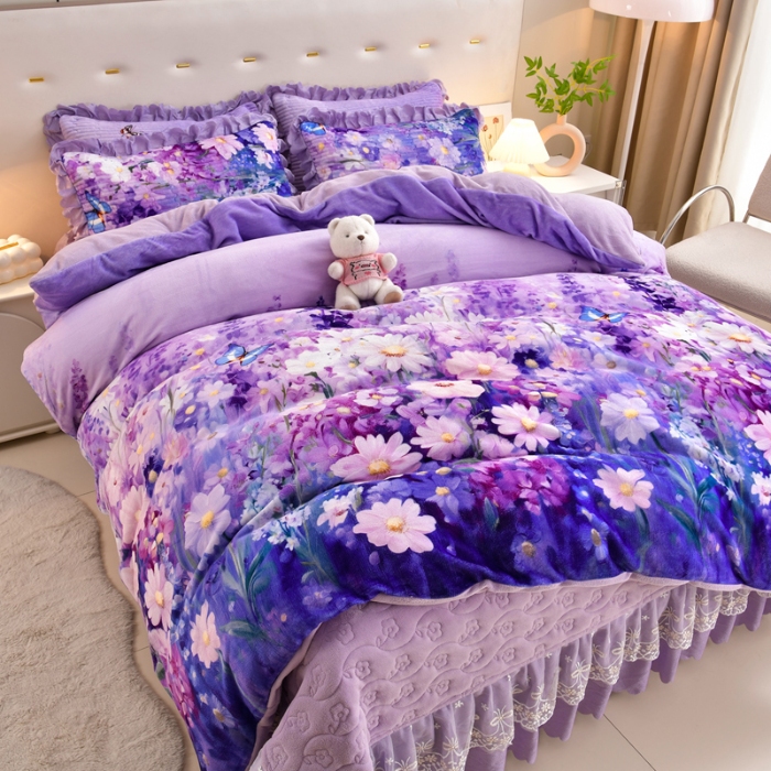 91家纺网 家纺一手货源 找家纺 （总）三友家纺 宝宝绒牛奶绒5D数码印花床盖四件套