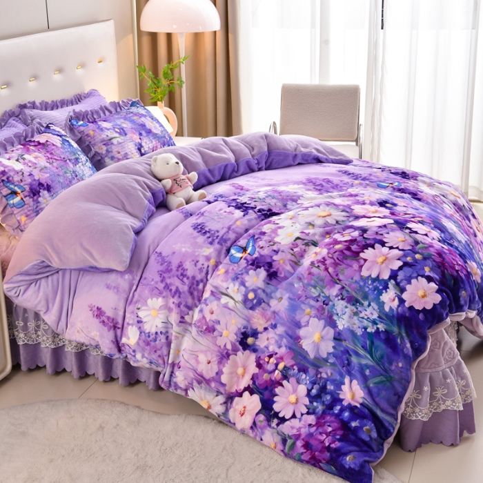 91家纺网 家纺一手货源 找家纺 （总）三友家纺 宝宝绒牛奶绒5D数码印花床盖四件套