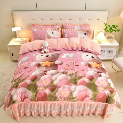 91家纺网 家纺一手货源 找家纺 （总）三友家纺 宝宝绒牛奶绒5D数码印花床盖四件套