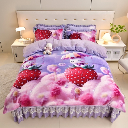 91家纺网 家纺一手货源 找家纺 （总）三友家纺 宝宝绒牛奶绒5D数码印花床盖四件套