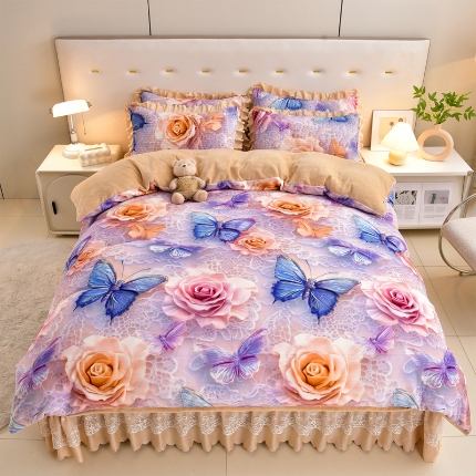 91家纺网 家纺一手货源 找家纺 （总）三友家纺 宝宝绒牛奶绒5D数码印花床盖四件套