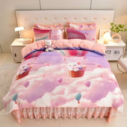 91家纺网 家纺一手货源 找家纺 （总）三友家纺 宝宝绒牛奶绒5D数码印花床盖四件套