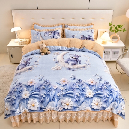 91家纺网 家纺一手货源 找家纺 （总）三友家纺 宝宝绒牛奶绒5D数码印花床盖四件套